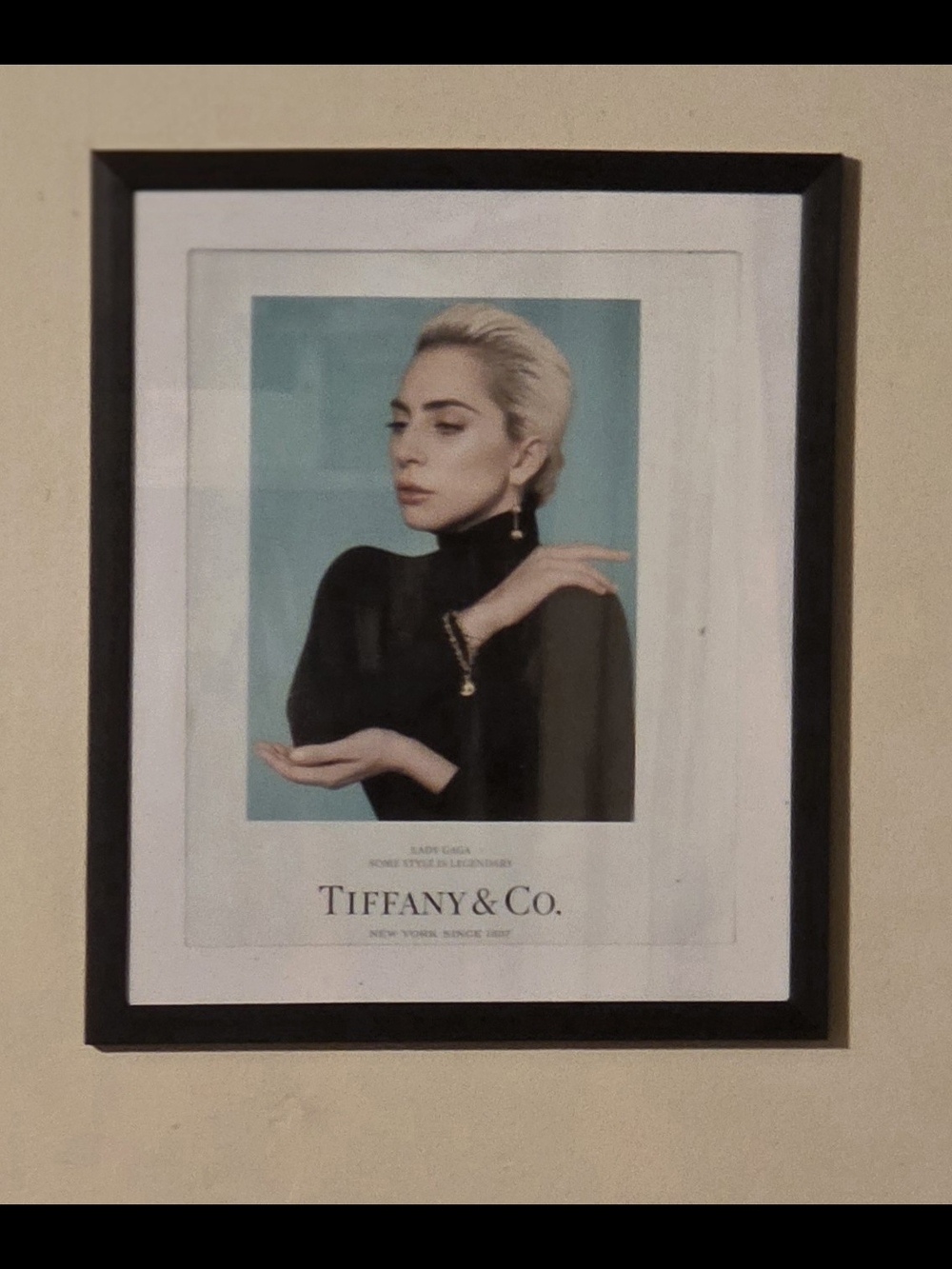 Framed print features Lady Gaga  2017 Tiffany & Co. advertising campaign 8"×10".
